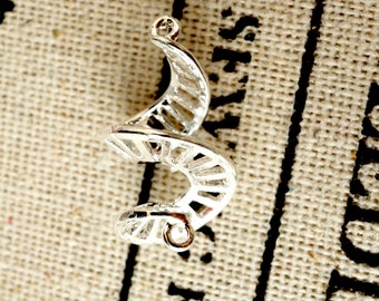 Double helix DNA 2 silver charms jewellery supplies C195