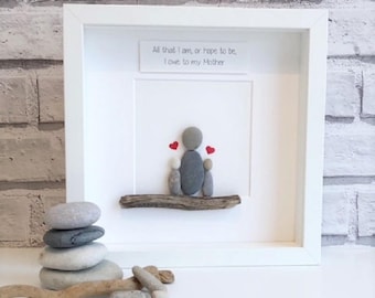 Framed Pebble Art, family, Pebble Picture, Mother's Day Gift, Family Pebble Picture, Framed Pebble Picture, personalised Mothers Day Gift