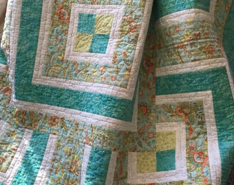 Quilt, Throw Quilt, Lap Quilt, Paisley Log Cabin Quilt, Handmade Throw Quilt, Patchwork Quilt