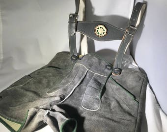 Vintage lederhosen, child lederhosen, Oktoberfest, German lederhosen, vintage Wagner Lederhosen, gray and green