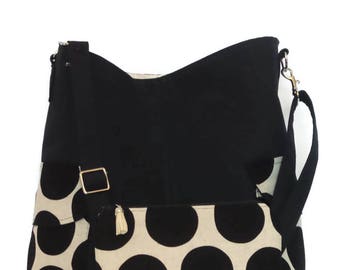Cross body Tote Bag and matching zipper pouch / Cross body Bag / Shoulder Bag / Tote Bag/ Handbag / Purse / Tote/ Canvas tote Bag / Black