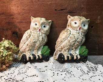 Vintage Chalkware Owls/Plaster Owls/Set of Two