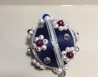 Decorated, handmade, vintage, silk, beaded, pearl, Christmas ornaments. Victorian, silk, beaded,pearl ornaments, traditional, tree, ornament