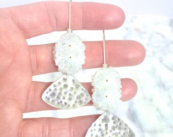 Stalactite slice Earrings White Geode Earrings, angel aura quartz earrings, angel aura earrings, Solar Quartz Earrings, raw crystal earrings