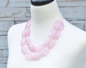 Blush Pink Statement Necklace - Simple Multi strand Beaded Necklace - Pink Wedding Jewelry - Bridal Party Gifts - Bridal Bridesmaid Jewelry