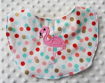 Flaming Baby Bib -Personalized Baby Girl Bib - Minky Bib - Polka Dot