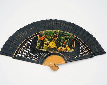 Vintage fan, Flamenco fan, 1950's fan, retro fan, black fan