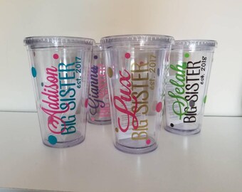 Personalized Big Sister Tumbler, Pregnancy Reveal, Big Sister Gift, New Big Sister, Baby Shower, Sibling Gift, Big Sister Cup
