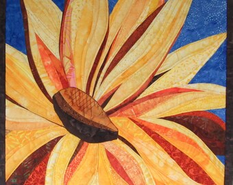 Art Quilt Yellow Flower 5, Wall Hanging, Wall Quilt