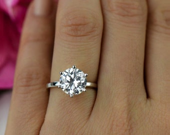 3 ct Round Solitaire Engagement Ring, Classic 6 Prong Wedding Ring, Promise Ring, Man Made Diamond Simulant, Sterling Silver, Final Sale