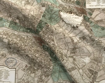 Paris Map Fabric - Plan De Paris - By Peacoquettedesigns - Paris France French Map Cartography Cotton Fabric By The Yard With Spoonflower