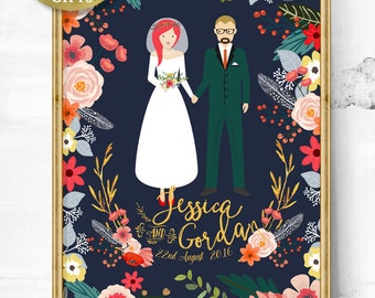 Custom Wedding portrait - unique wedding gift - Personalized Wedding Gift - Gift for her - Wedding illustration - Wedding - Couple portrait