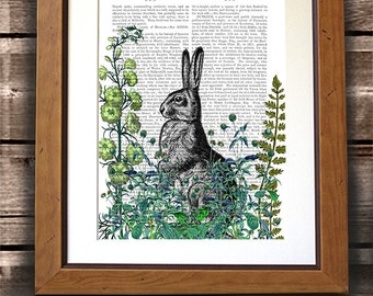 Rabbit Print - Rabbit in the Garden print - Rabbit art gardening gift gardeners gift rabbit gift floral print flower art country style art