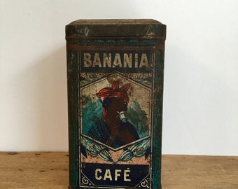 French Vintage Blue Banania Kitchen Storage Tin