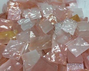 RIPPLE SALMON PINK Mosaic Tiles Odd Size Stained Glass i-4