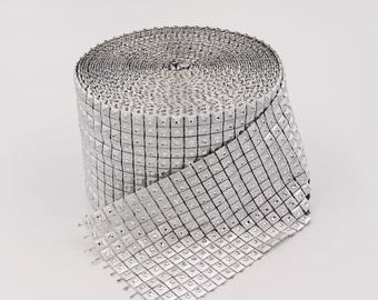 Silver Diamond Rhinestone Ribbon Wrap Bling, Party Supplies, Wedding Cake Vase Decorations, Bridal Shower, 4.8 in x 30 ft