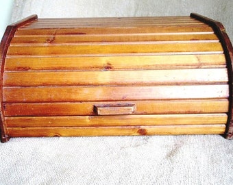 Wood Bread Box with Faux Roll Top Lift Lid, 16" Vintage Kitchen Storage