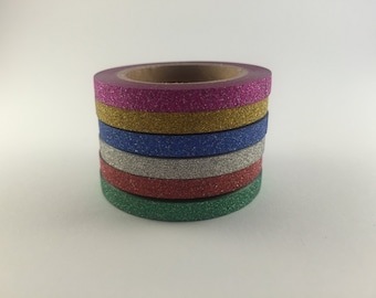 Thin Glitter Washi Tape - Set of 6 - Washi Tapes - 5mm x 5 metres each - High Quality Masking Tape