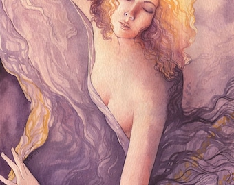 Spiritual Watercolor Goddess Painting "Unfolding" ARCHIVAL ART PRINT 8x10