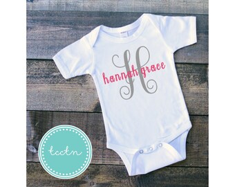 Monogrammed Letter & Name One Piece Bodysuit| Baby Girl Outfit | Personalized Infant Bodysuit| Monogram Outfit | Name Initial Bodysuit