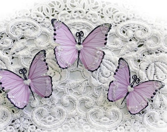 Reneabouquets Butterfly Set Sweetheart Lavender Glitter Glass Butterflies Scrapbook Embellishment, Wedding, Party Decor, Home Decor