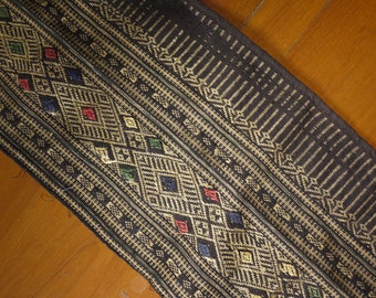 Antique vintage Lao textile - asian tribal textile - bottom decoration from sarong - Isan/ Lao weaving piece - recycled textile