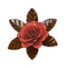 Rustic metal rose w/ leaves - Coral approx 5.5"