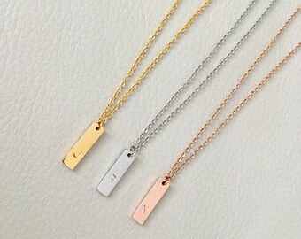 Initial vertical bar, initial necklace, vertical bar necklace, gift for her, bridesmaid gift, simple necklace, every day necklace
