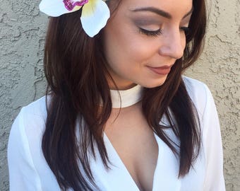 White Orchid Flower Hair Clip - White or Pink Purple Orchid - Tropical Flowers - Hair Accessories - Wedding - Bridal
