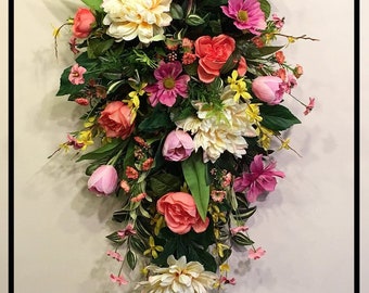 Spring Door Swag, Spring Decor, Floral Swags, Door Swag, Spring Door Decor, Front Door Wreaths, Spring Wreath, Tulip Wreath, Floral Decor