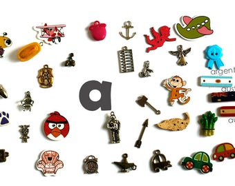 Individual trinkets by letter for I spy bag/ bottle, Small alphabet miniatures, Language objects, Alphabet objects, 1-3cm, 5 objects