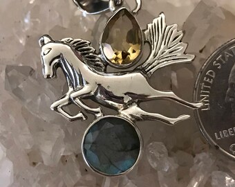 Beautiful Labradorite and Citrine Horse Pendant Necklace