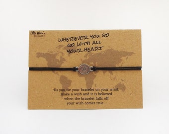 Compass Wish Bracelet // Bon Voyage Gift • Graduation • Travel • Gap Year • Wanderlust • World Map • Compass Bracelet • Adventure