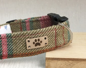 Tweed Dog Collar, Girl Dog Collar, Adjustable Dog Collar, Dog Accessory, Handmade Dog Collar, Country Chic Dog, Gift for dog owner