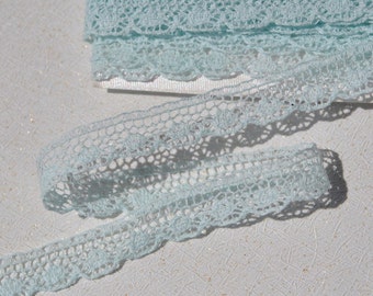 suberb vintage 1950s pale blue valenciennes all cotton lace trim made in France 1 meter