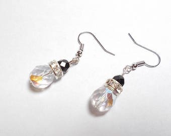 Dangling earrings faceted Czech crystal AB, black, crystal rhinestone