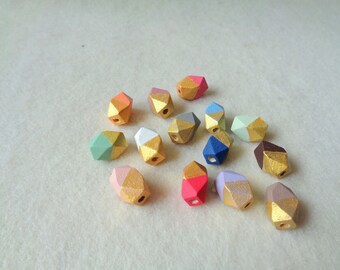 Hexagon Beads, 16mm Wood Beads, Geometric Wood Beads,