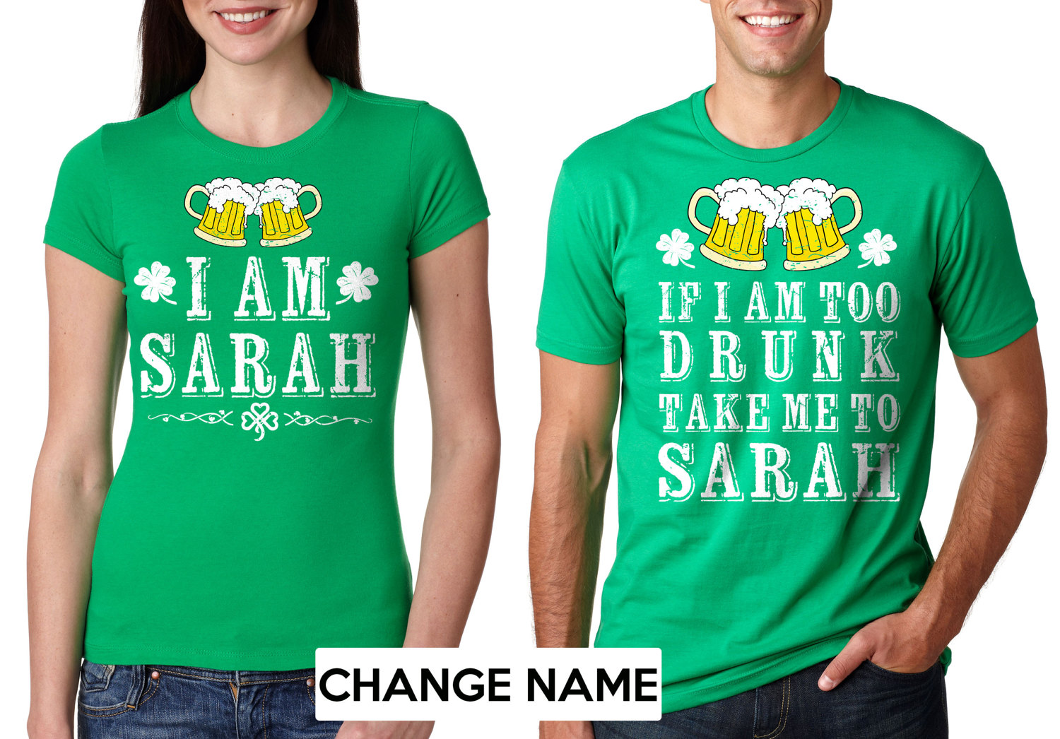 Custom green t-shirt with customizable text in the front