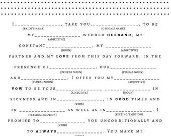 Bridal Shower Game - Wedding Vow Mad Libs