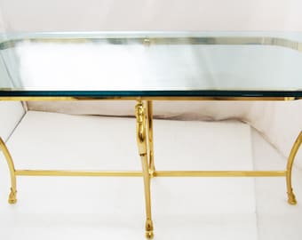 Glass and Brass table Jensen Style hollywood regency mid century