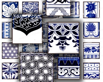 Asian Blue Oriental Floral Chinese motifs flowers 1 in Squares - Digital Collage Sheet - Download and Print Jpeg Clip Art Images 107