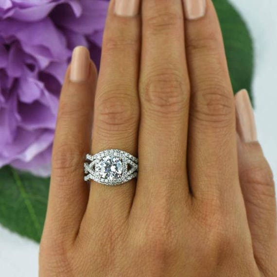 2.25 ctw Twisted Halo Ring 3 Band Wedding Set Engagement