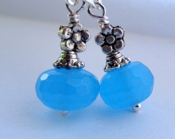Blue Earrings,Chacedony Earrings, Dangle Earrings, Blue Stone Earrings, Lever Back Earrings
