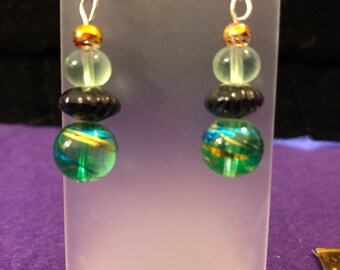 Multi colored/green/black drop earrings.