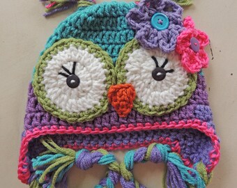 Girl Owl Hat, Owl Hat, Baby Owl Hat, Kids Hat, Children Hat, Purple Hat, Halloween Hat, Photo Prop