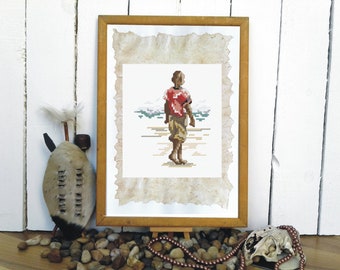 Beach boy cross stitch chart | Counted cross stitch | PDF Download | African cross stitch | Spirit of Africa | Holiday travel | Lazy days