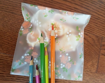 20 Frosted self sealing bags, peach roses self adhesive bags, self seal cellophane bags, cookie bags, baking supplies, loot bags, floral bag
