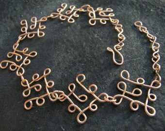 Copper wire wrapped ankle bracelet filigree anklet, can be made any size, wire wrapped jewelry, wire wrapped anklet
