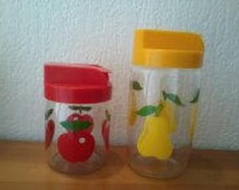 Decorative and utility glass jars, jars with vintage 70s spout