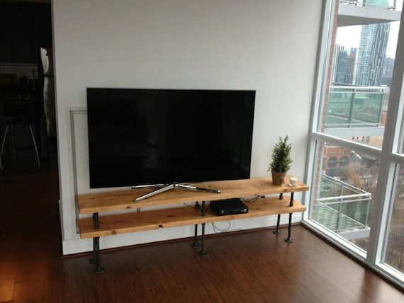 Industrial pipe and wood TV stand entertainment unit